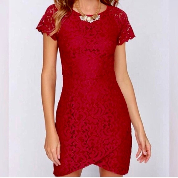 Sugarlips lace cocktail mini dress with back cut-out detail, red size XS - Picture 1 of 14